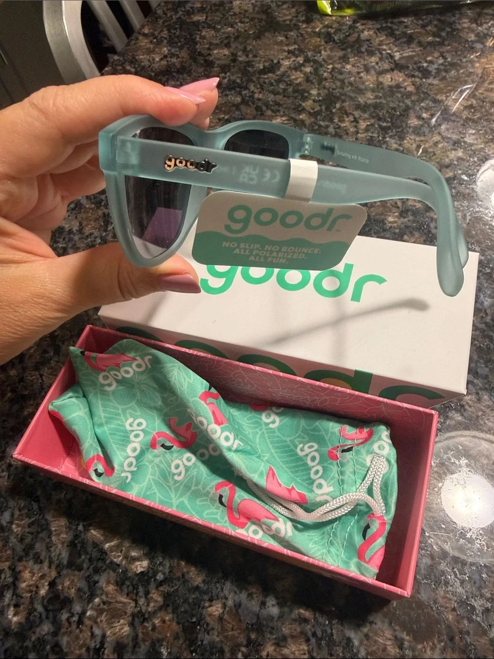 Goodr Unisex Polarized Sunglasses - Seafoam Green Frame with Gold Mirrors